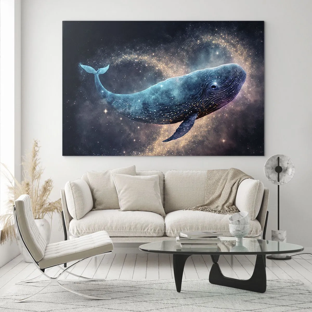 Impression sur verre - Image sur verre - Baleine bleue flottant dans la galaxie - 100x70cm - Un tel monde existe… - Décoration murale moderne pour le salon et la chambre ARTTOR