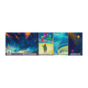 Échantillon de Papier Peint Premium Sand - Au vent bleu ciel - Pour les enfants, Ballons colorés, Abstraction - 100x30 cm
