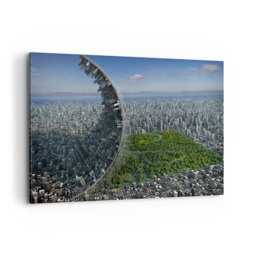 Impression sur toile - Image sur toile - Une ville dynamique avec une touche surréaliste - 120x80cm - La nature est éternelle - Décoration murale moderne pour le salon et la chambre ARTTOR