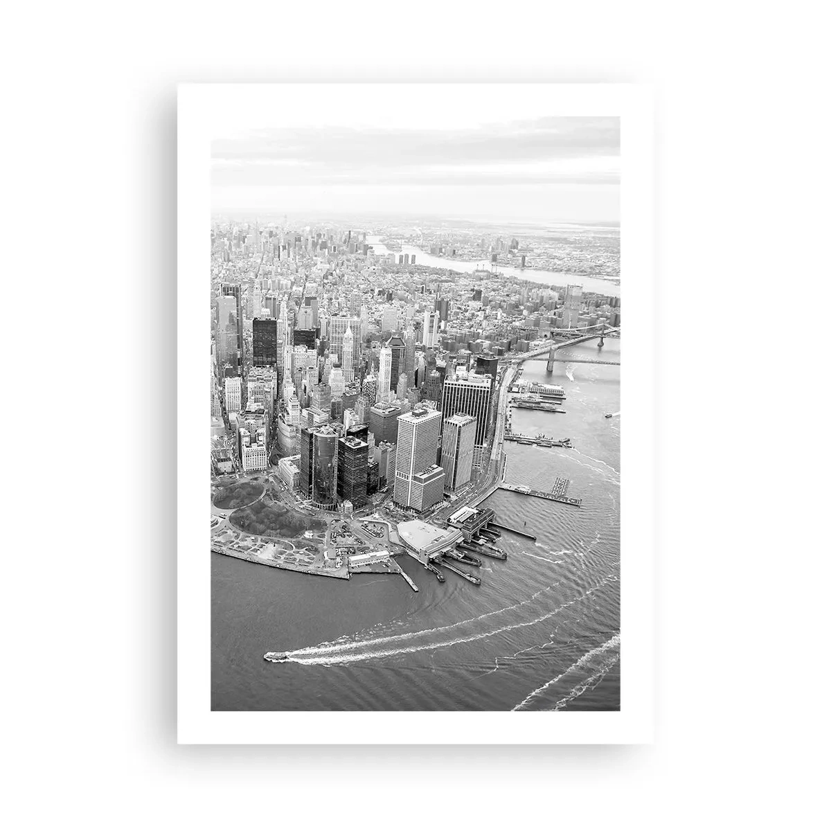 Affiche - Poster - Un panorama noir et blanc de la ville avec vue sur l'eau - 50x70cm - Comment ne pas aimer ? - Décoration murale moderne pour le salon et la chambre ARTTOR
