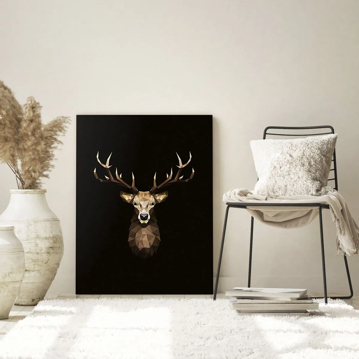 Impression sur verre - Image sur verre - Cerf géométrique sur fond noir - 50x70cm - Cerf cubique - Décoration murale moderne pour le salon et la chambre ARTTOR