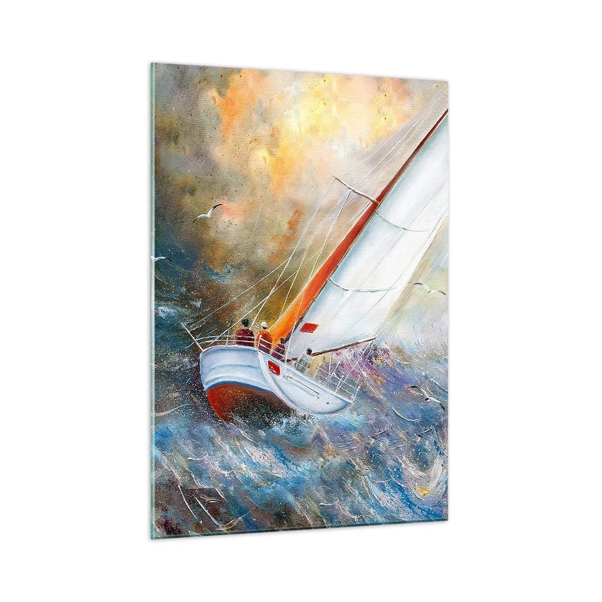 Impression sur verre - Image sur verre - Voiliers dans une mer agitée lors d'une régate - 50x70cm - Concourir sur les vagues - Décoration murale moderne pour le salon et la chambre ARTTOR