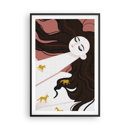 Affiche dans un cadre noir - Poster - Rêve d'un cheval d'or - 61x91 cm