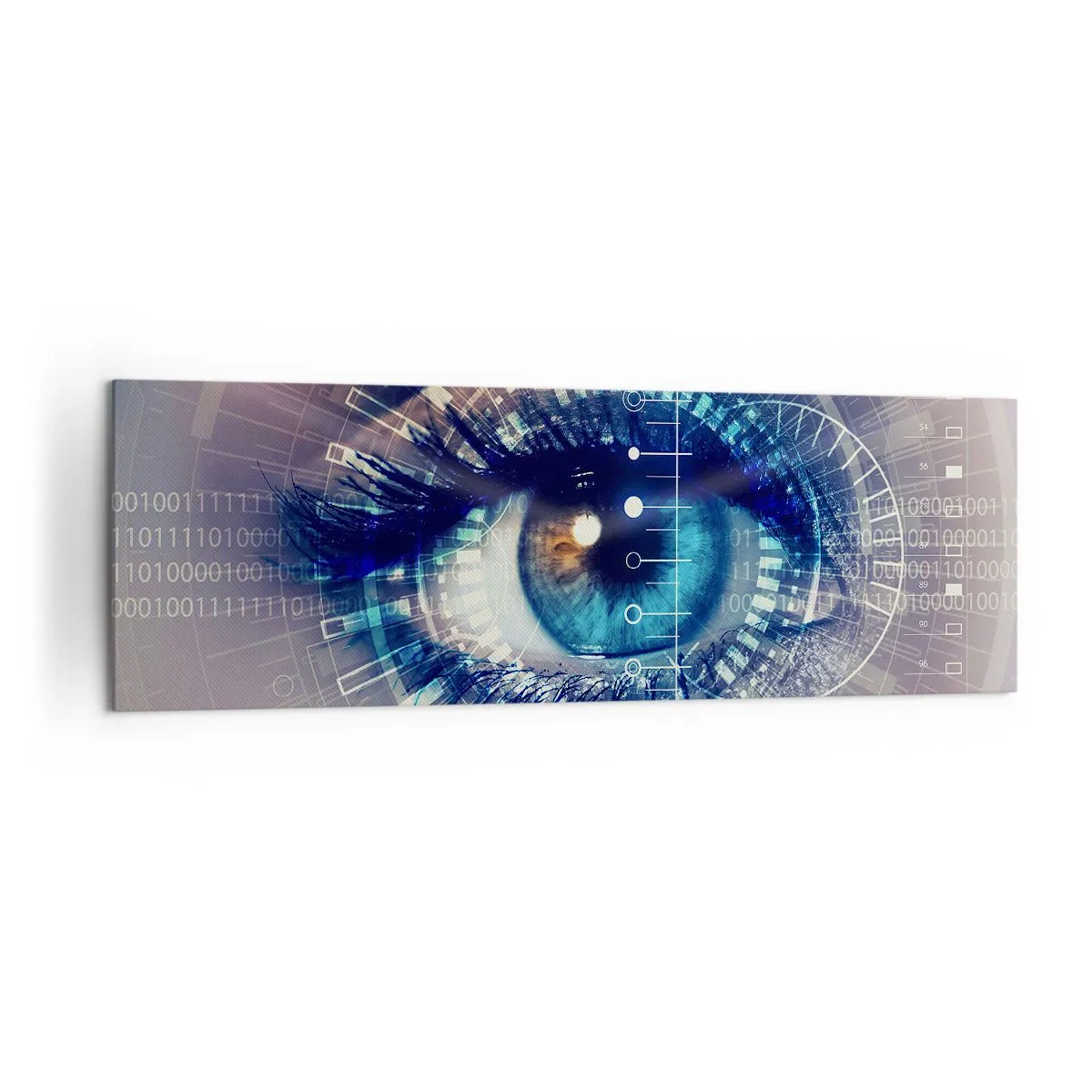 Impression sur toile - Image sur toile - Un œil technologique avec une interface futuriste - 160x50cm - Tu penses que tu me connais - Décoration murale moderne pour le salon et la chambre ARTTOR