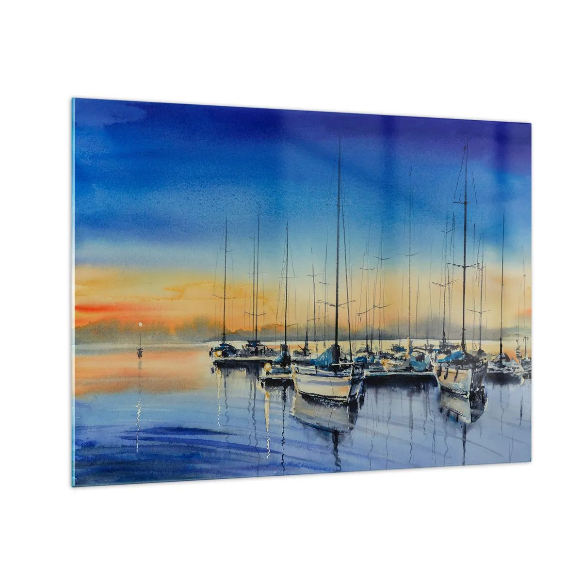 Impression sur verre - Image sur verre - Voiliers dans le port au coucher du soleil - 70x50cm - Fin d'une belle journée - Décoration murale moderne pour le salon et la chambre ARTTOR