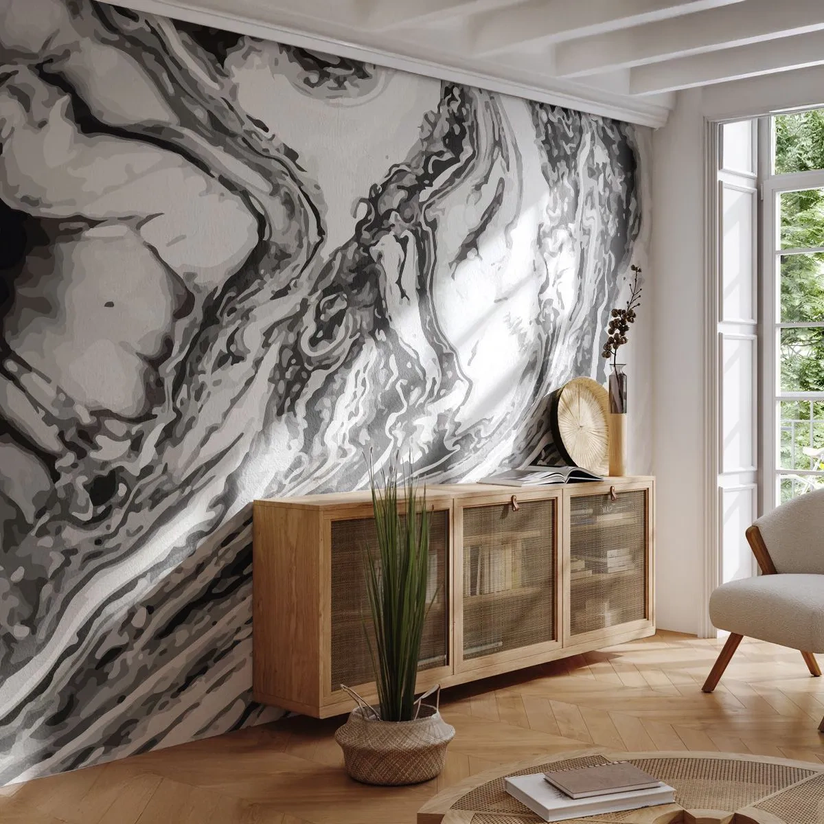 Papier peint sur mesure Autocollant Deluxe - Au début, c'était le chaos - Abstraction, Morceau, Modèle moderne