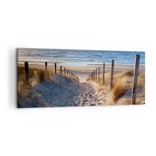 Impression sur toile - Image sur toile - Chemin à travers les dunes menant à la plage - 120x50cm - Le bruit de la mer, le chant des oiseaux, une plage sauvage parmi les herbes… - Décoration murale moderne pour le salon et la chambre ARTTOR