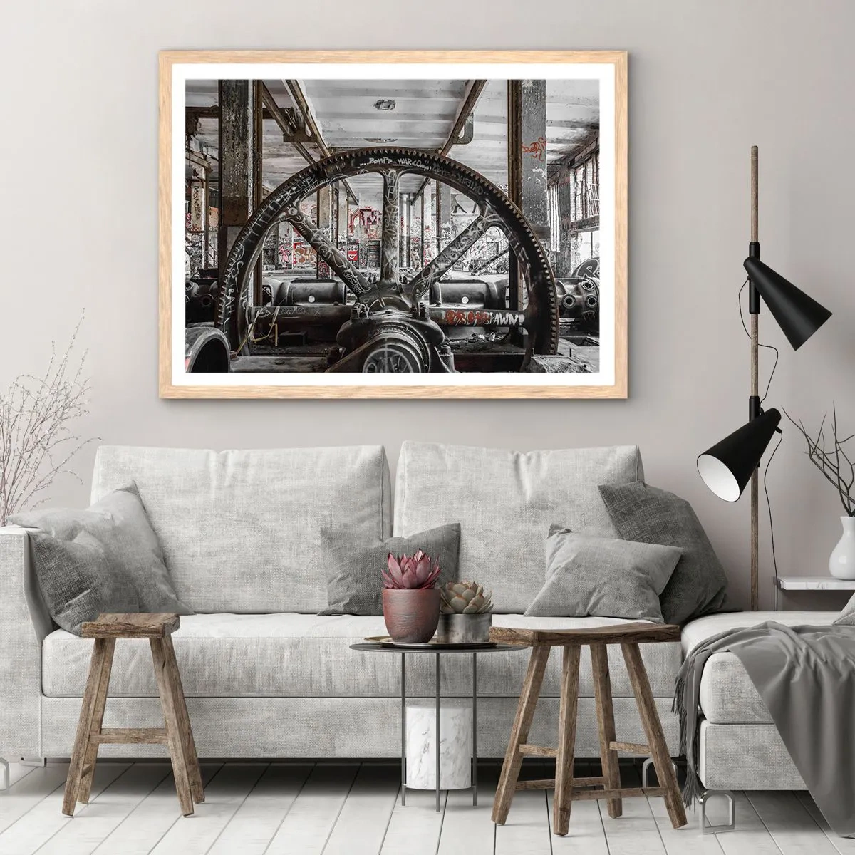 Affiche dans un chêne clair - Poster - Vie secrète d'une usine - 100x70 cm