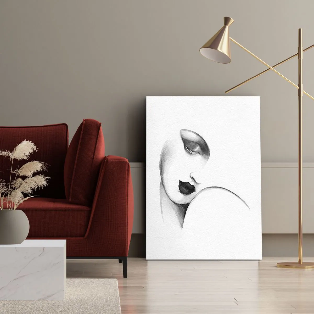 Impression sur toile - Image sur toile - Un portrait subtil d'une femme dans un style monochrome - 70x100cm - Dans le style de Lempicka - Décoration murale moderne pour le salon et la chambre ARTTOR