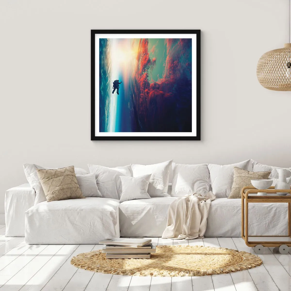 Affiche dans un cadre noir - Poster - Affronter l'univers - 40x40 cm