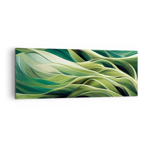 Impression sur toile - Image sur toile - Lignes dynamiques dans des tons de vert - 140x50cm - Jeu de vert abstrait - Décoration murale moderne pour le salon et la chambre ARTTOR