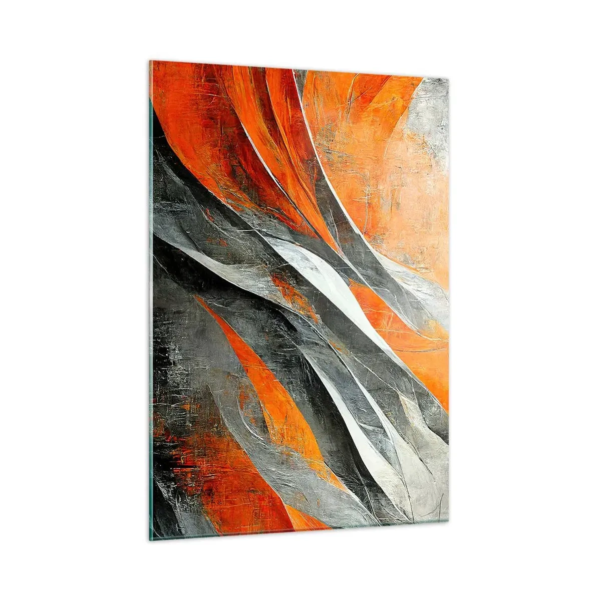 Impression sur verre - Image sur verre - Des stries abstraites dans des tons orange et gris - 50x70cm - Chaleur et froid - Décoration murale moderne pour le salon et la chambre ARTTOR