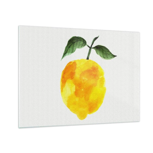 Impression sur verre - Image sur verre - Citron aquarelle avec des feuilles vertes - 70x50cm - Comment reconnaitre le goût du soleil - Décoration murale moderne pour le salon et la chambre ARTTOR