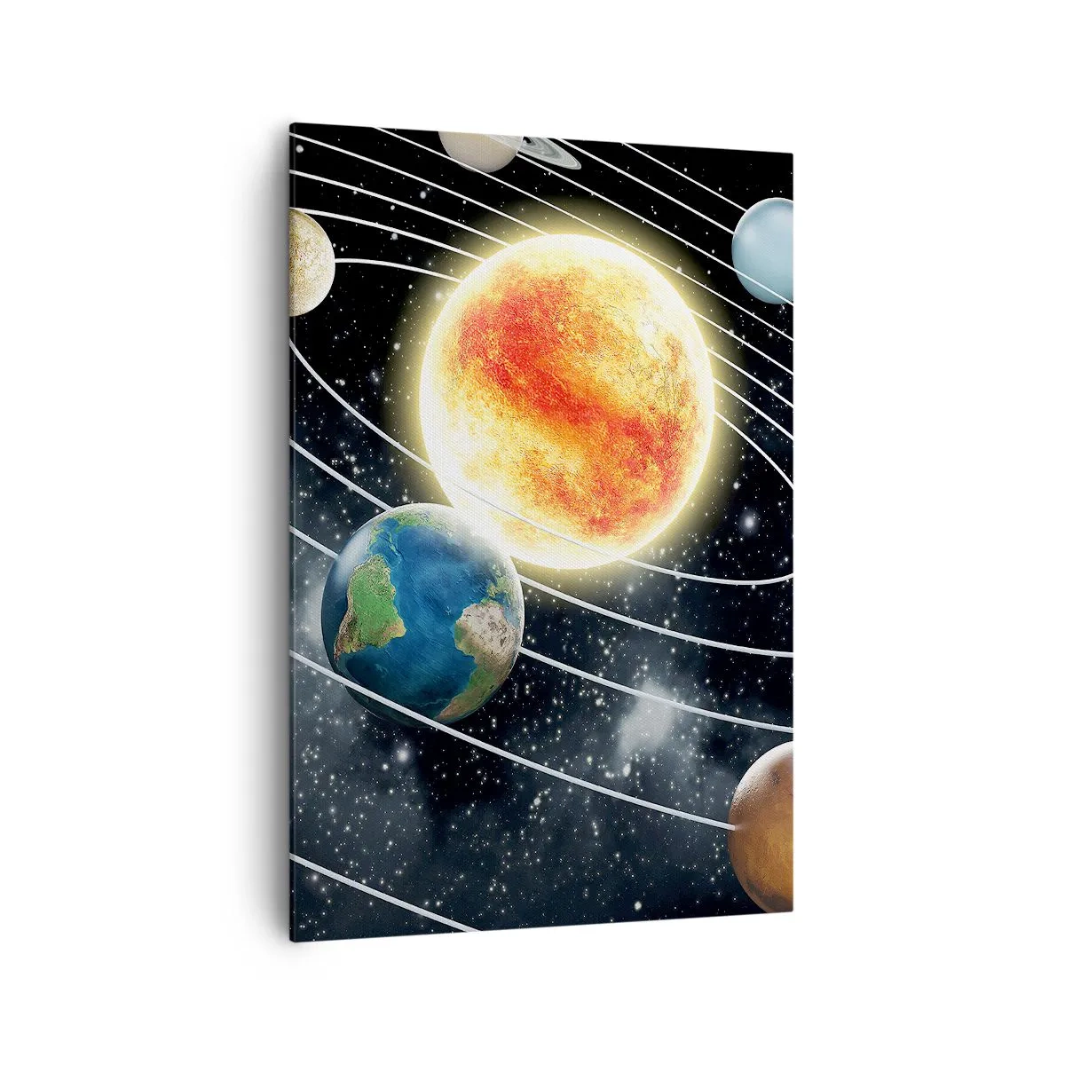 Impression sur toile - Image sur toile - Système solaire avec planètes et soleil dans l'espace - 70x100cm - Danse cosmique - Décoration murale moderne pour le salon et la chambre ARTTOR