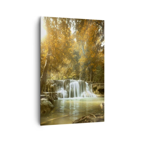 Impression sur toile - Image sur toile - Paysage d'automne avec une cascade - 80x120cm - Cascade du parc - Décoration murale moderne pour le salon et la chambre ARTTOR