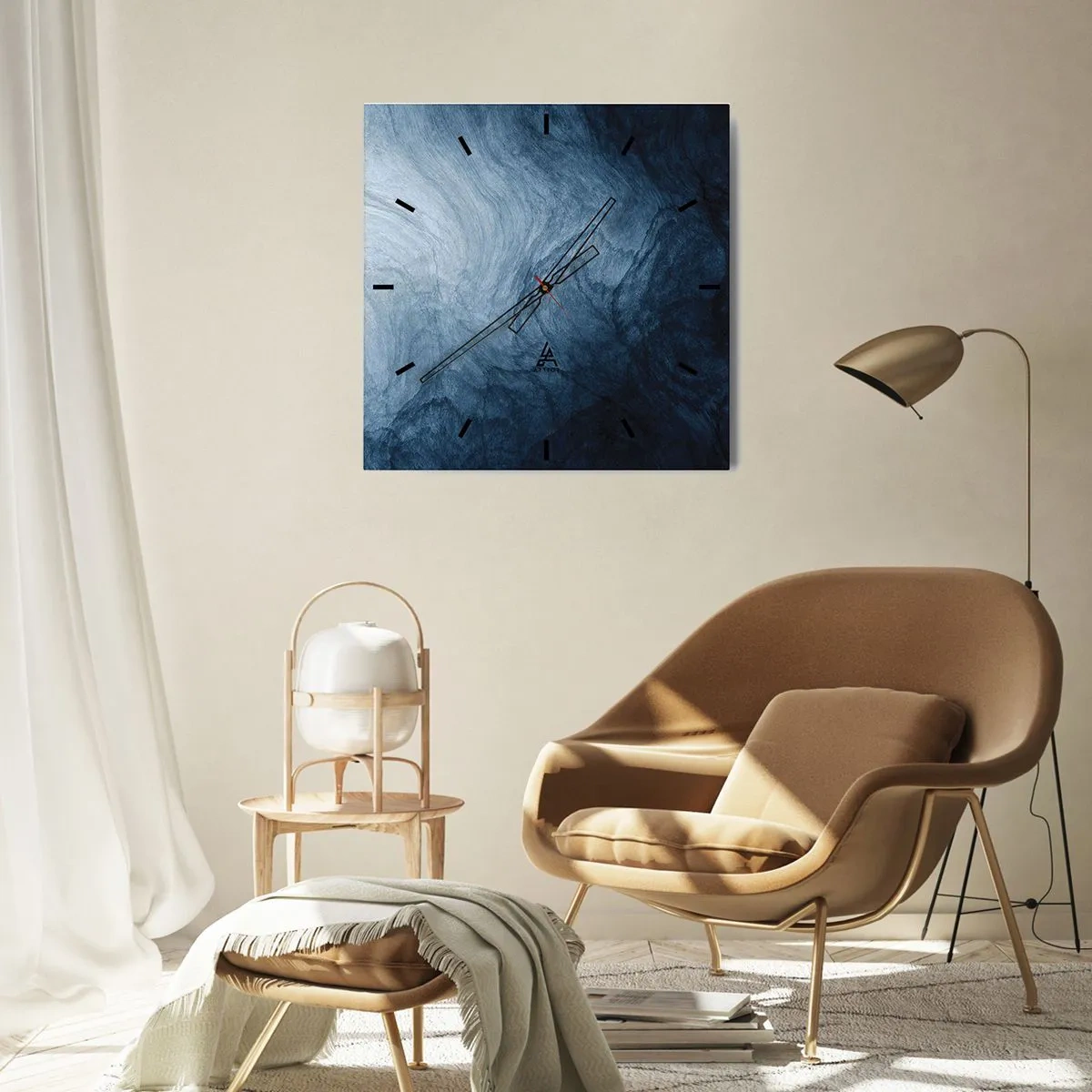 Horloge murale - Pendule murale - Une composition abstraite dans les tons de bleu et bleu marine. - 30x30cm - Atteindre en profondeur - Décoration murale moderne pour le salon et la chambre ARTTOR