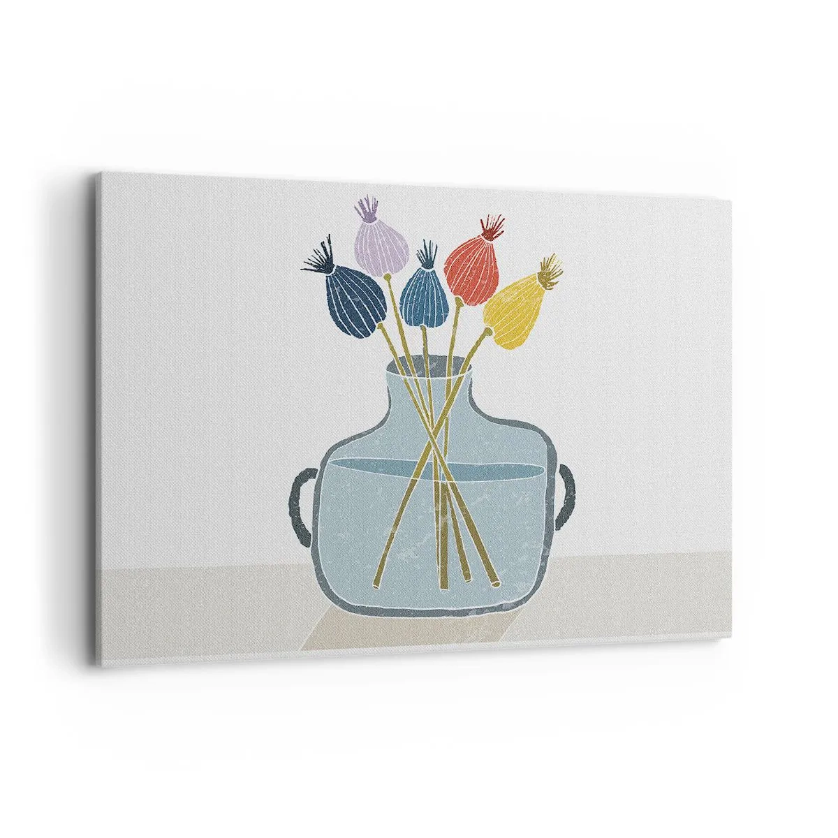 Impression sur toile - Image sur toile - Fleurs séchées colorées dans un vase sur fond blanc - 100x70cm - Comme s'il avait semé des graines de pavot - Décoration murale moderne pour le salon et la chambre ARTTOR