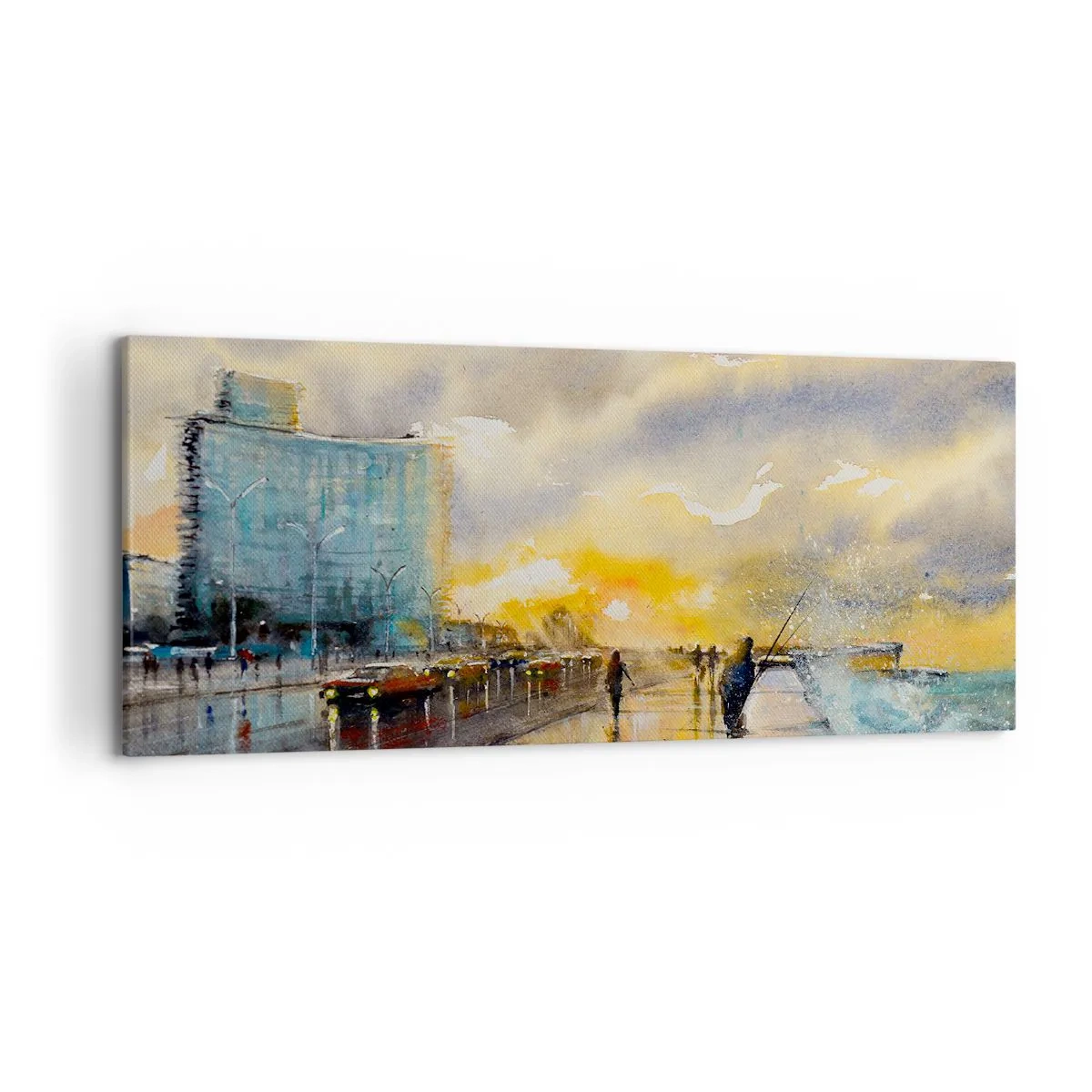Impression sur toile - Image sur toile - Une vue pittoresque de la promenade en bord de mer au coucher du soleil - 120x50cm - La vie sur le rivage - Décoration murale moderne pour le salon et la chambre ARTTOR