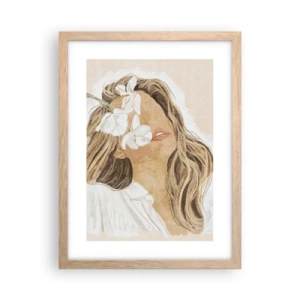 Affiche dans un chêne clair - Poster - Ravie parmi les fleurs - 30x40 cm