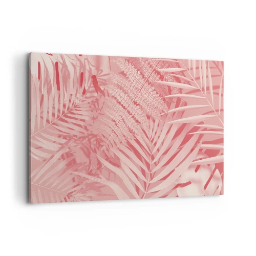 Impression sur toile - Image sur toile - Feuilles tropicales roses dans un style délicat et minimaliste - 120x80cm - Concept de rose - Décoration murale moderne pour le salon et la chambre ARTTOR