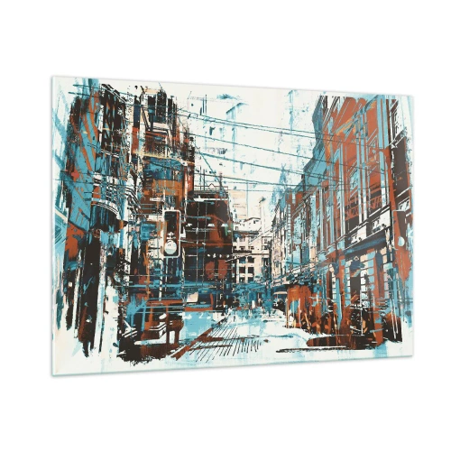 Impression sur verre - Image sur verre - Une rue pittoresque de la ville dans un style artistique et usé - 100x70cm - Un sentier de ville usé - Décoration murale moderne pour le salon et la chambre ARTTOR