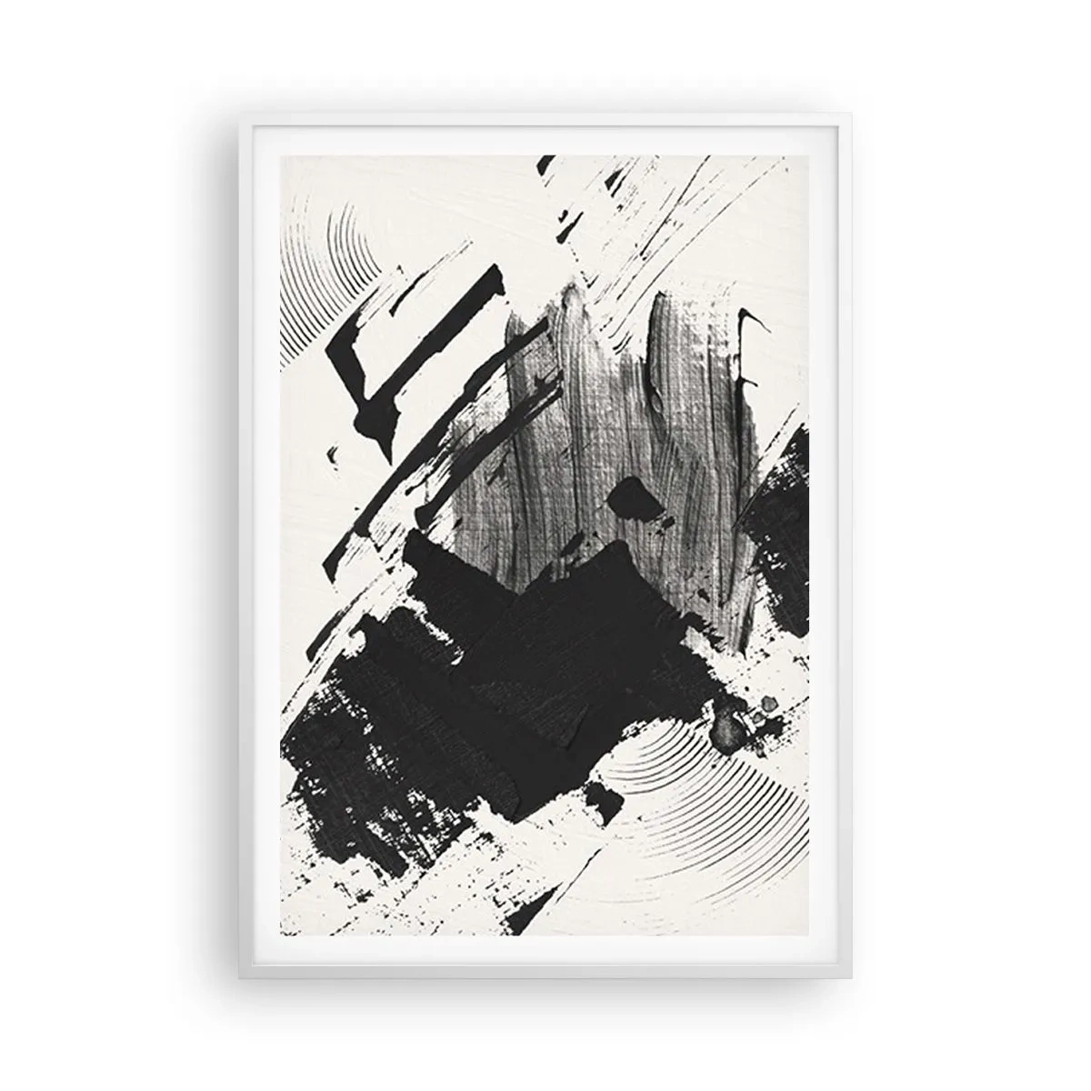 Affiche dans un cadre blanc - Poster - Abstraction – expression du noir - 70x100 cm