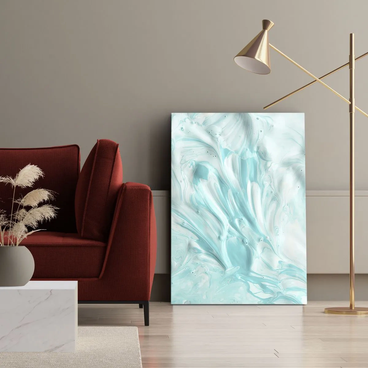 Impression sur toile - Image sur toile - Un motif abstrait dans des tons pastel de bleu et de blanc. - 50x70cm - Ensemble pour toujours - Décoration murale moderne pour le salon et la chambre ARTTOR