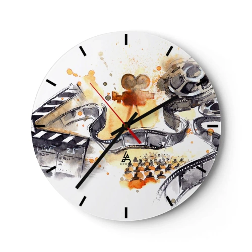 Horloge murale - Pendule murale - Bande de film et appareil photo sur fond de détails artistiques aux couleurs chaudes - 30x30cm - Au pays des rêves - Décoration murale moderne pour le salon, la cuisine et la chambre ARTTOR