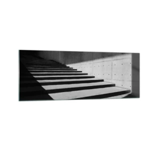 Impression sur verre - Image sur verre - Escaliers de style minimaliste en noir et blanc - 140x50cm - La beauté brute du modernisme - Décoration murale moderne pour le salon et la chambre ARTTOR