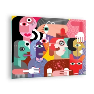 Impression sur verre - Image sur verre - Composition abstraite de visages aux couleurs vives - 70x50cm - Nous par M. Picasso - Décoration murale moderne pour le salon et la chambre ARTTOR
