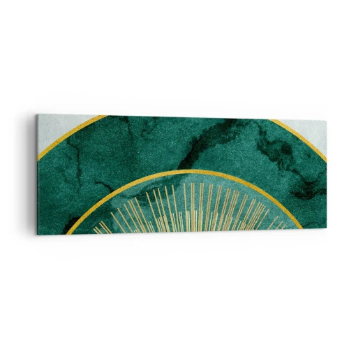 Impression sur toile - Image sur toile - Motif abstrait avec des cercles aux couleurs émeraude et or. - 140x50cm - Un autre système solaire - Décoration murale moderne pour le salon et la chambre ARTTOR