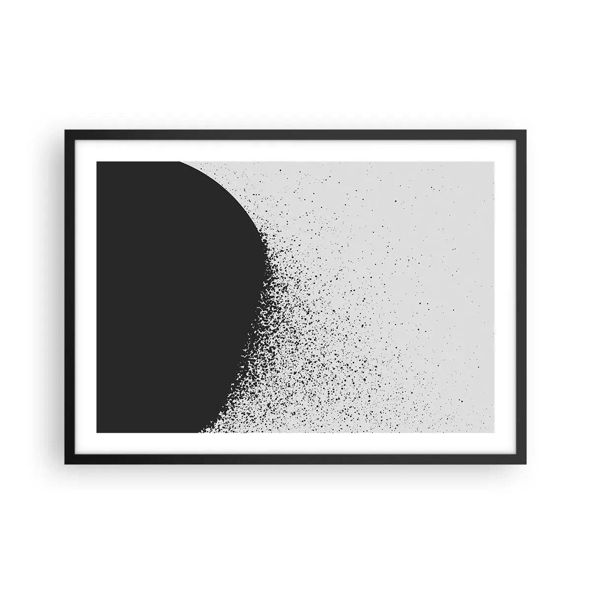 Affiche dans un cadre noir - Poster - Motif abstrait avec des particules noires sur un fond clair - 70x50cm - Mouvement des molécules - Décoration murale moderne pour le salon et la chambre ARTTOR