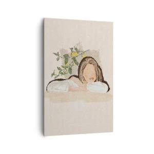 Impression sur toile - Image sur toile - La figure d'une femme sur fond de citronnier - 80x120cm - La beauté du sud - Décoration murale moderne pour le salon et la chambre ARTTOR