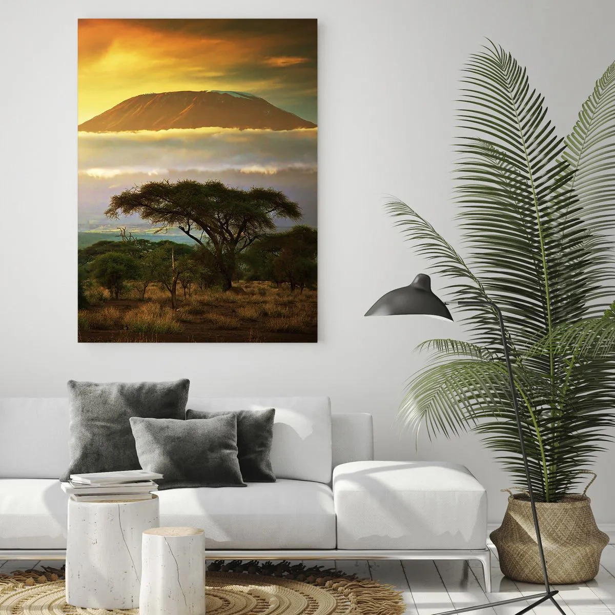 Impression sur verre - Image sur verre - Paysage africain avec le Kilimandjaro au lever du soleil - 80x120cm - Un rêve de voyageur - Décoration murale moderne pour le salon et la chambre ARTTOR