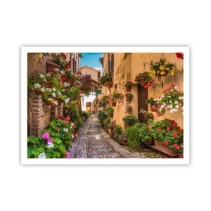 Affiche - Poster - Une charmante rue pleine de fleurs et de pots de fleurs - 100x70cm - Ruelle italienne - Décoration murale moderne pour le salon et la chambre ARTTOR