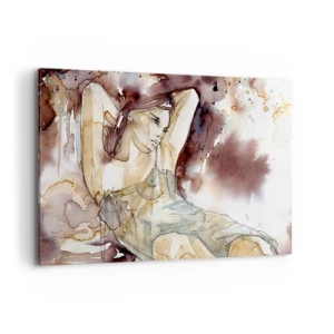 Impression sur toile - Image sur toile - Femme dans un style aquarelle artistique sur fond marron - 120x80cm - D'humeur lilas - Décoration murale moderne pour le salon et la chambre ARTTOR
