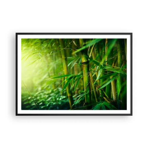 Affiche dans un cadre noir - Poster - Forêt de bambous verts dans une lumière douce - 100x70cm - Apprenez à connaître le vert lui-même - Décoration murale moderne pour le salon et la chambre ARTTOR