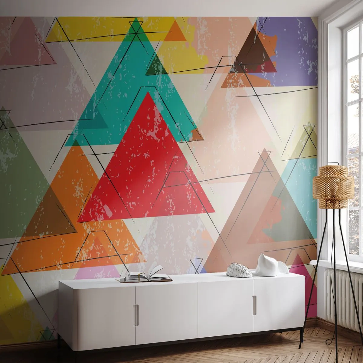 Papier Peint Autocollant Deluxe Sticker - Trois par trois - Abstraction, Morceau, Triangles - 250x175 cm