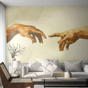 Papier Peint Photo Premium Sand - Mains géométriques avec un effet polygonal faible en arrière-plan - 100x70cm - Géométrie divine - Décoration murale moderne pour le salon et la chambre ARTTOR