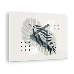 Impression sur verre - Image sur verre - Une composition de feuilles géométriques modernes - 70x50cm - Nature et géométrie - deux odres? - Décoration murale moderne pour le salon et la chambre ARTTOR
