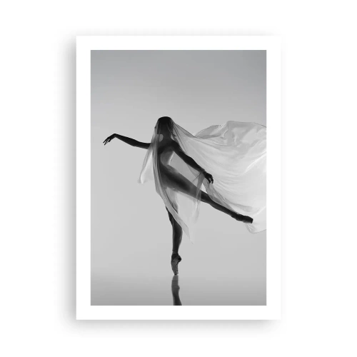 Affiche - Poster - Une danseuse au voile aérien dans une composition en noir et blanc - 50x70cm - Légèreté et grâce - Décoration murale moderne pour le salon et la chambre ARTTOR