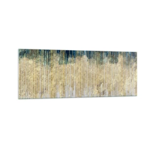 Impression sur verre - Image sur verre - Lignes dorées sur fond d'abstraction bleu marine et gris - 140x50cm - Bordure dorée - Décoration murale moderne pour le salon et la chambre ARTTOR