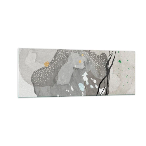 Impression sur verre - Image sur verre - Formes organiques dans des tons de gris avec des accents de noir et d'or - 140x50cm - Composition organique - Décoration murale moderne pour le salon et la chambre ARTTOR