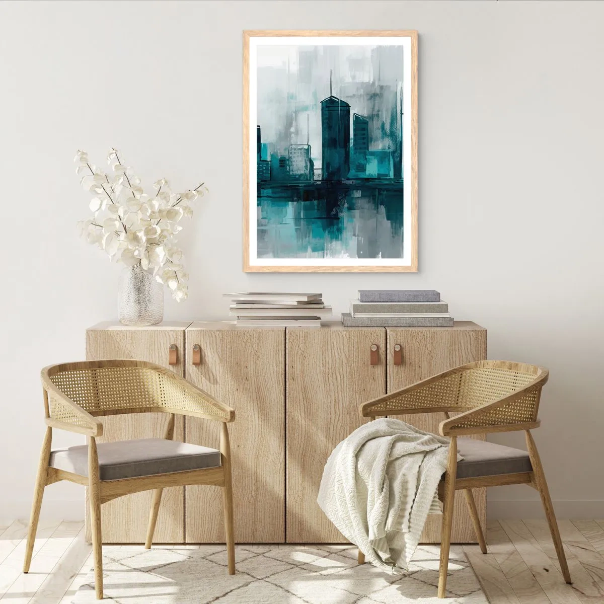 Affiche dans un chêne clair - Poster - Une ville couleur de pluie - 30x40 cm