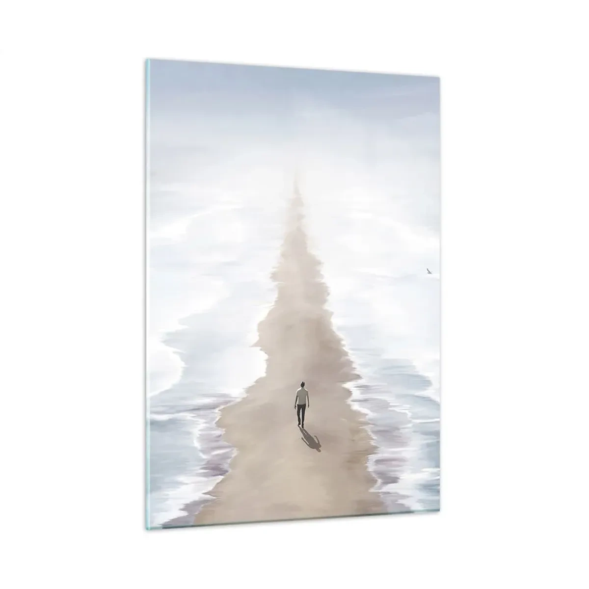 Impression sur verre - Image sur verre - Une silhouette marchant seule vers l'horizon parmi les vagues - 50x70cm - Un brillant avenir - Décoration murale moderne pour le salon et la chambre ARTTOR
