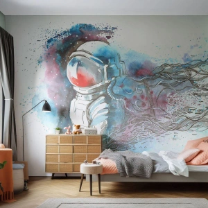 Papier Peint Autocollant Deluxe Sticker - Seul avec l'espace - Astronaute, Cosmonaute, Abstraction - 200x140 cm