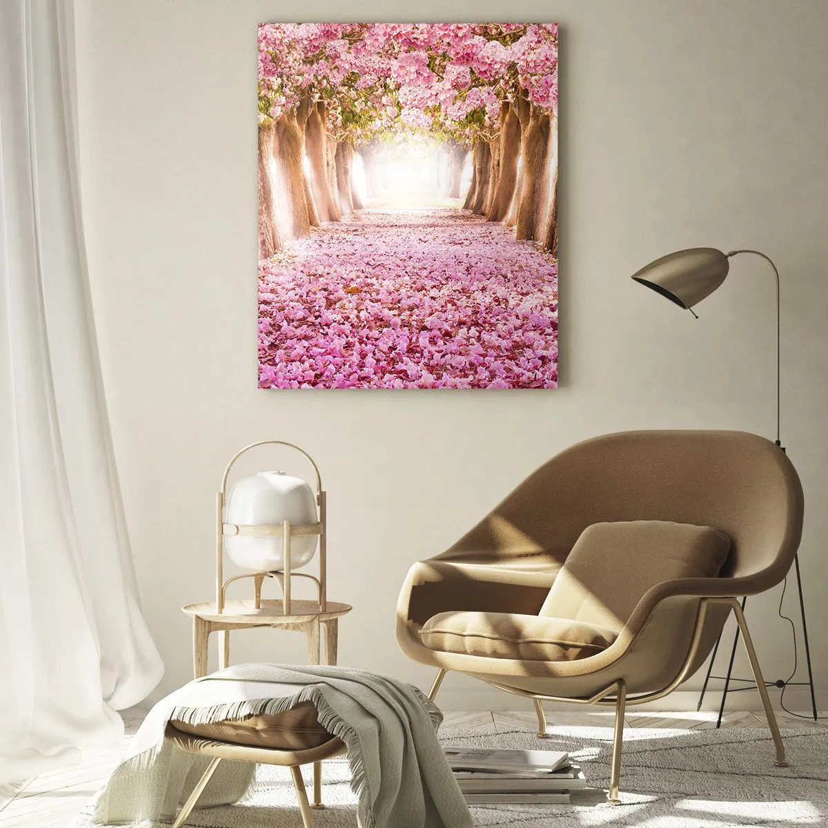 Impression sur verre - Image sur verre - Une avenue d'arbres fleuris aux tons roses - 70x100cm - La route du paradis - Décoration murale moderne pour le salon et la chambre ARTTOR