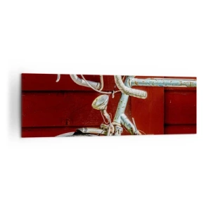 Impression sur toile - Image sur toile - Un vélo vintage contre un mur en bois rouge - 160x50cm - Construit pour la victoire - Décoration murale moderne pour le salon et la chambre ARTTOR