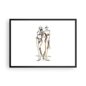 Affiche dans un cadre noir - Poster - Croquis artistique de deux silhouettes sur fond blanc - 70x50cm - Étude de la grâce - Décoration murale moderne pour le salon et la chambre ARTTOR