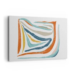 Impression sur toile - Image sur toile - Lignes colorées et dynamiques dans les tons de bleu, orange et beige - 100x70cm - Abstraction avec un sourire amical - Décoration murale moderne pour le salon et la chambre ARTTOR
